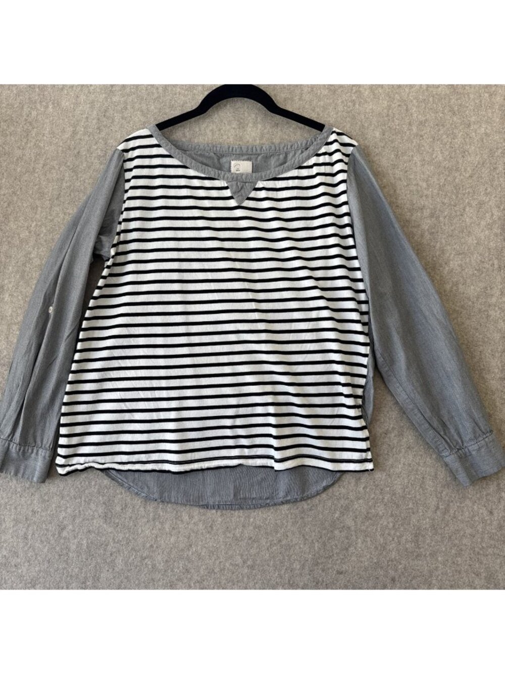 Postmark Anthropologie Mixed Media Top Womens S Striped Chambray Roll Up Sleeve